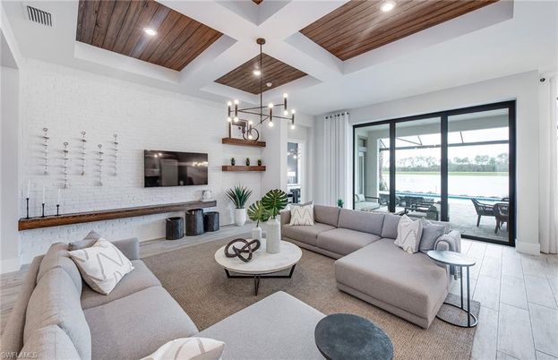 Interior, Living room, Pendant Lights, Recessed Lighting, Wooden Ceilings, Wood Texture Flooring