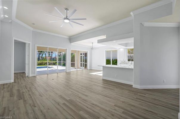 Empty room, Interior, Recessed Lighting, Wood Texture Flooring