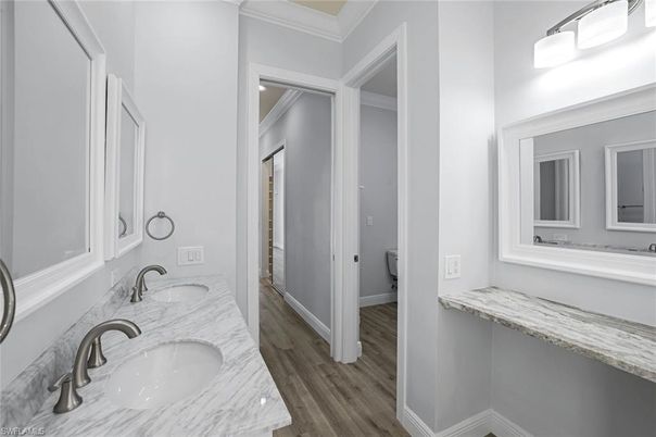 Bathroom, Dual Sink Vanities, Interior, Wood Texture Flooring