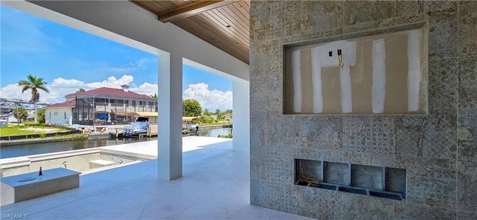 Exterior, Fireplace, Lake, Water, Wooden Beams