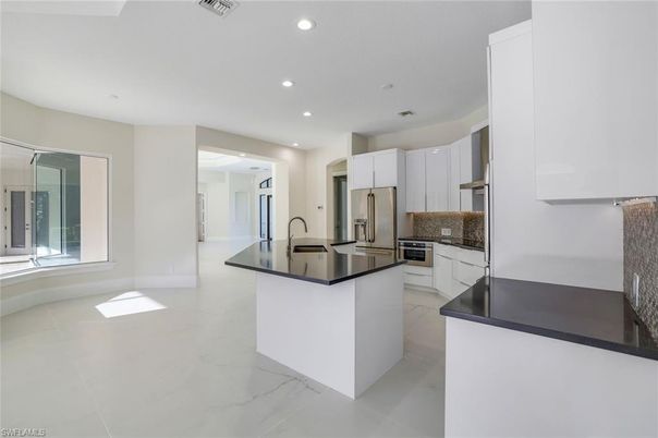 Interior, Kitchen, Marble, Recessed Lighting, Stainless Steel Appliances
