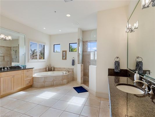 Bathroom, Dual Sink Vanities, Glass Shower, Interior, Recessed Lighting