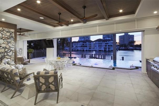 Interior, Recessed Lighting, Stone Walls, Water, Wooden Ceilings