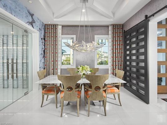 Dining room, Interior, Pendant Lights, Recessed Lighting, Wine Storage