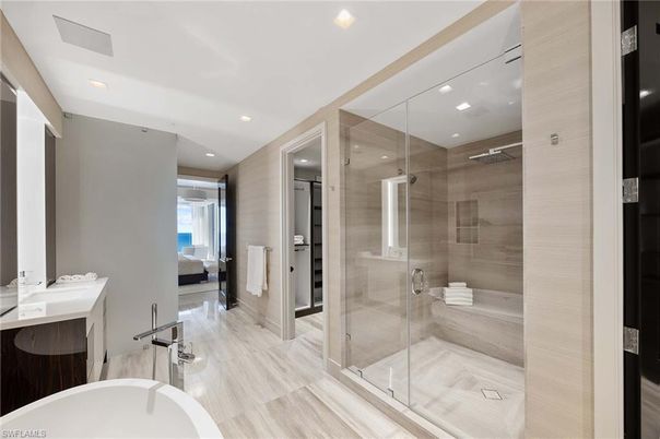 Bathroom, Glass Shower, Interior, Recessed Lighting