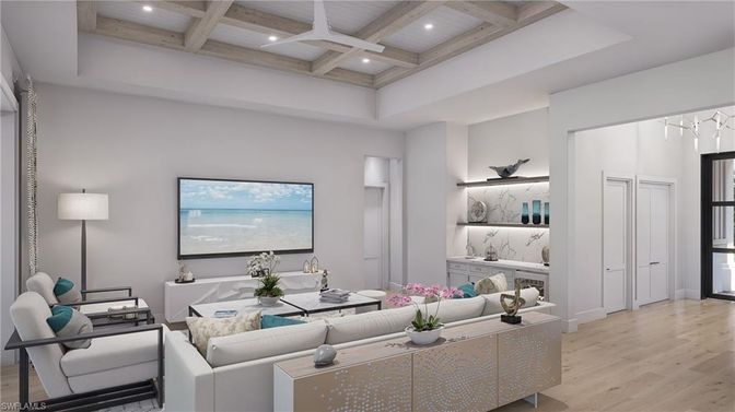 Interior, Living room, Recessed Lighting, Wooden Beams, Wood Texture Flooring