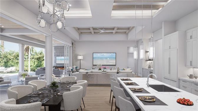 Dining room, Interior, Kitchen, Living room, Pendant Lights, Wooden Ceilings, Wood Texture Flooring