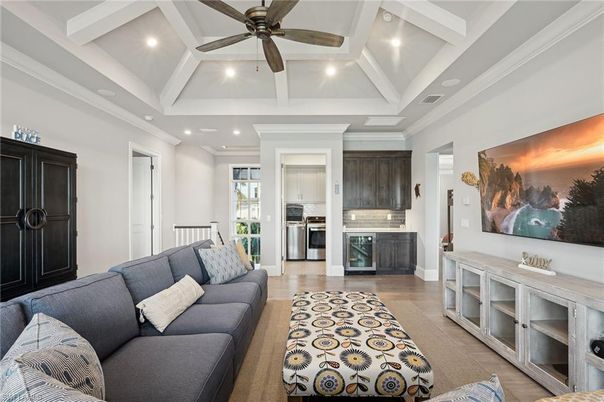 Interior, Kitchen, Living room, Recessed Lighting, Stainless Steel Appliances, Wood Texture Flooring