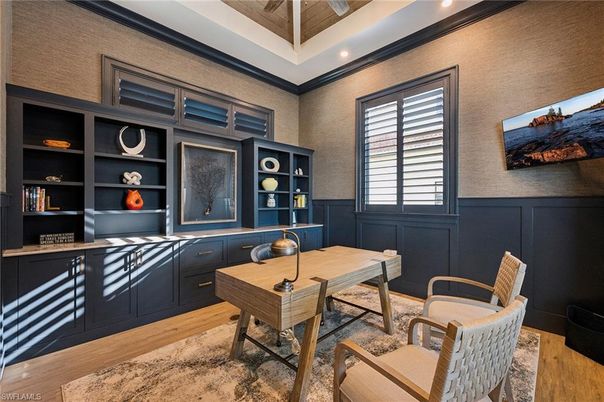 Home Office, Interior, Recessed Lighting, Wood Texture Flooring