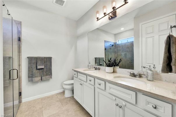 Bathroom, Dual Sink Vanities, Glass Shower, Interior, Recessed Lighting