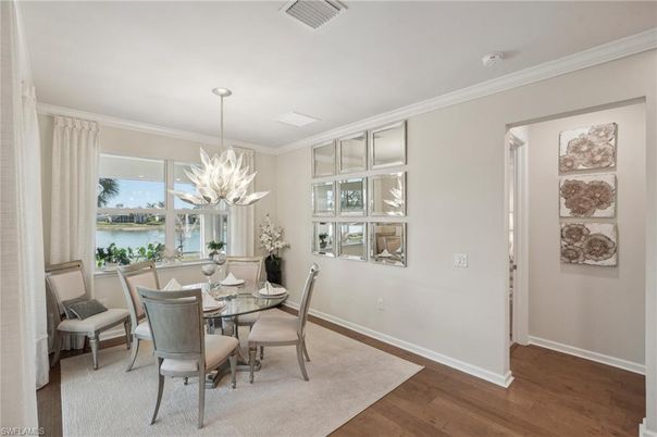 Dining room, Interior, Pendant Lights, Wood Texture Flooring