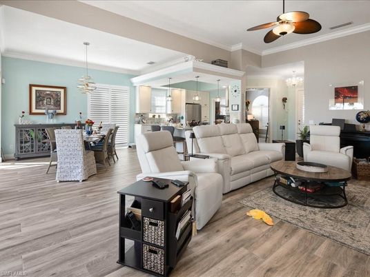 Dining room, Interior, Kitchen, Living room, Pendant Lights, Wood Texture Flooring