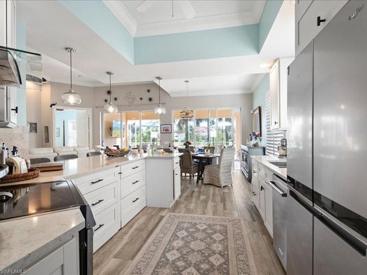 Dining room, Interior, Kitchen, Pendant Lights, Wood Texture Flooring