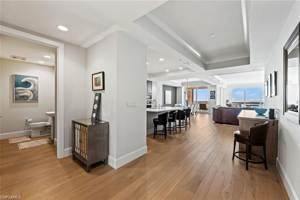 Dining room, Interior, Kitchen, Living room, Pendant Lights, Recessed Lighting, Wood Texture Flooring