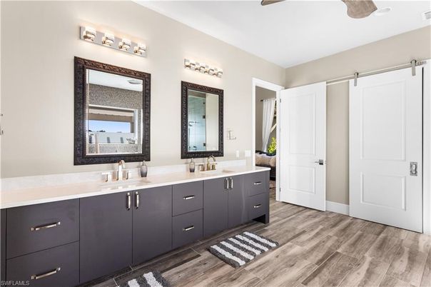 Bathroom, Dual Sink Vanities, Interior, Wood Texture Flooring
