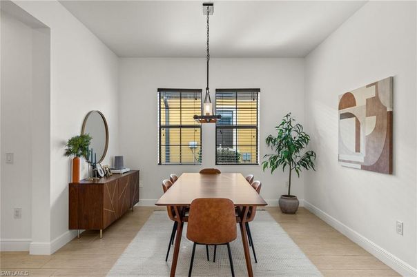 Dining room, Interior, Pendant Lights, Wood Texture Flooring