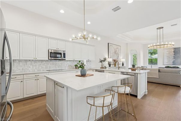Interior, Kitchen, Living room, Pendant Lights, Recessed Lighting, Stainless Steel Appliances, Wood Texture Flooring