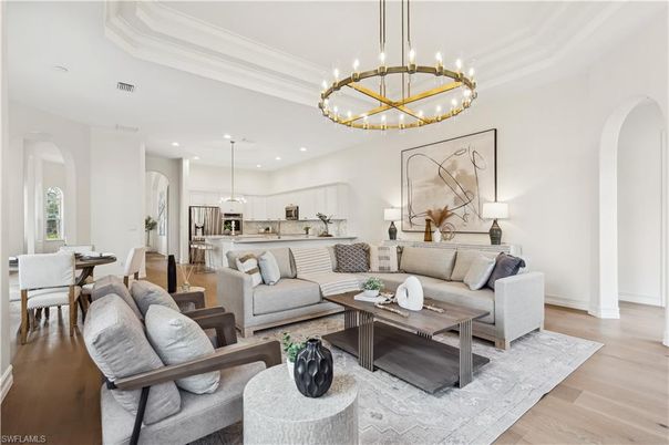 Dining room, Interior, Kitchen, Living room, Pendant Lights, Recessed Lighting, Stainless Steel Appliances, Wood Texture Flooring
