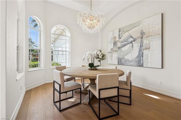 Chandelier, Dining room, Interior, Pendant Lights, Wood Texture Flooring