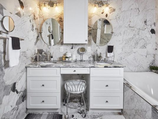 Bathroom, Dual Sink Vanities, Interior, Marble, Marble Walls