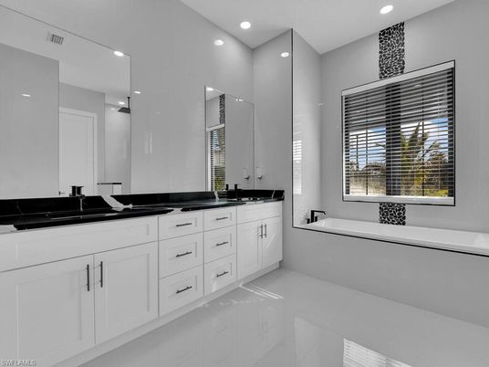 Bathroom, Dual Sink Vanities, Interior, Marble, Recessed Lighting