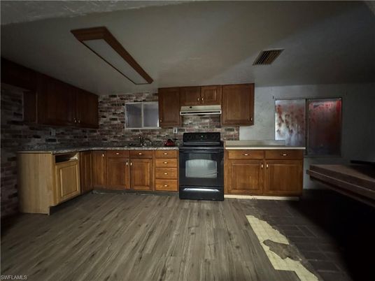 Interior, Kitchen, Stone Walls, Wood Texture Flooring