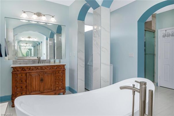 Bathroom, Dual Sink Vanities, Interior, Marble Walls