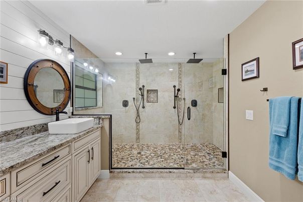 Bathroom, Dual Sink Vanities, Glass Shower, Interior, Recessed Lighting