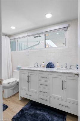 Bathroom, Interior, Recessed Lighting, Wood Texture Flooring