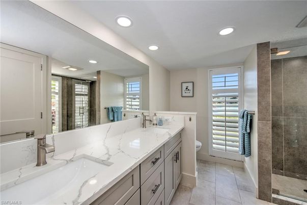 Bathroom, Dual Sink Vanities, Glass Shower, Interior, Recessed Lighting