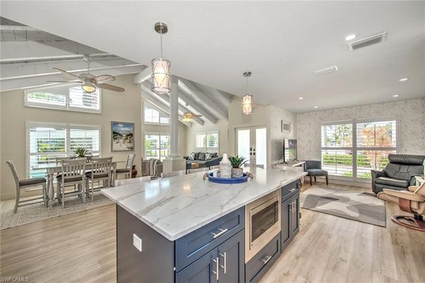 Dining room, Interior, Kitchen, Living room, Pendant Lights, Recessed Lighting, Wood Texture Flooring