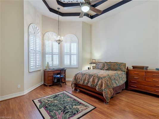 Bedroom, Chandelier, Home Office, Interior, Wood Texture Flooring