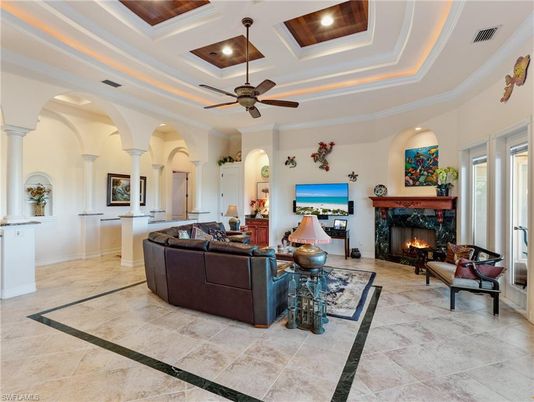 Fireplace, Interior, Living room, Recessed Lighting