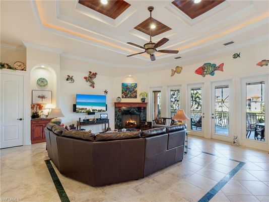 Fireplace, Interior, Living room, Recessed Lighting, Wooden Ceilings
