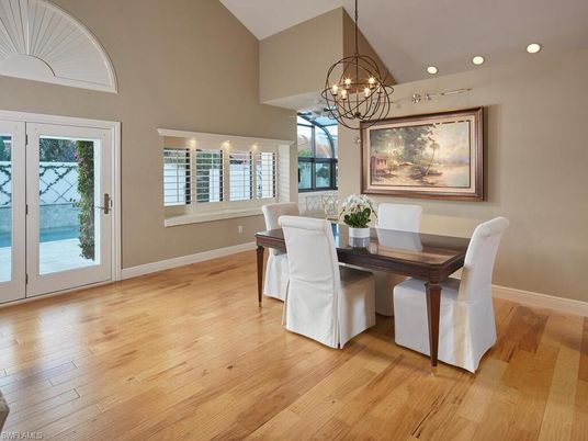 Chandelier, Dining room, Interior, Recessed Lighting, Wood Texture Flooring