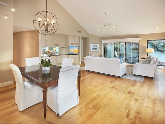 Chandelier, Dining room, Interior, Kitchen, Living room, Pendant Lights, Recessed Lighting, Wood Texture Flooring