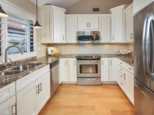 Interior, Kitchen, Pendant Lights, Stainless Steel Appliances, Wood Texture Flooring