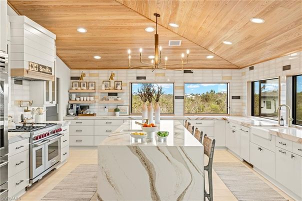 Interior, Kitchen, Recessed Lighting, Stainless Steel Appliances, Wooden Ceilings, Wood Texture Flooring