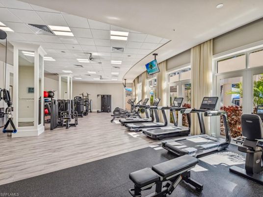 Fitness Equipment, Gym, Interior, Recessed Lighting, Wood Texture Flooring