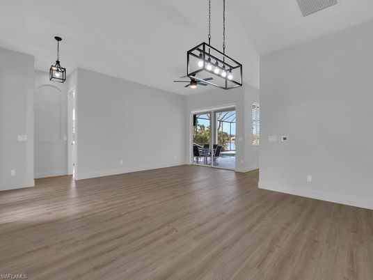 Empty room, Interior, Pendant Lights, Wood Texture Flooring