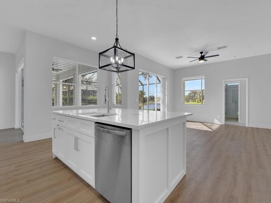 Interior, Kitchen, Pendant Lights, Recessed Lighting, Wood Texture Flooring