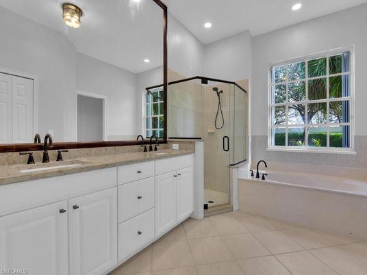 Bathroom, Dual Sink Vanities, Glass Shower, Interior, Recessed Lighting