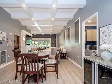 Dining room, Interior, Recessed Lighting, Wood Texture Flooring