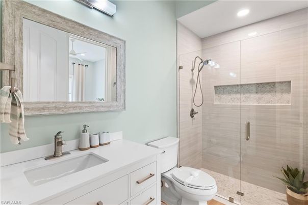 Bathroom, Glass Shower, Interior, Recessed Lighting