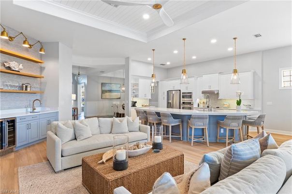 Interior, Kitchen, Living room, Pendant Lights, Recessed Lighting, Stainless Steel Appliances, Wood Texture Flooring
