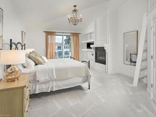 Bedroom, Chandelier, Fireplace, Interior