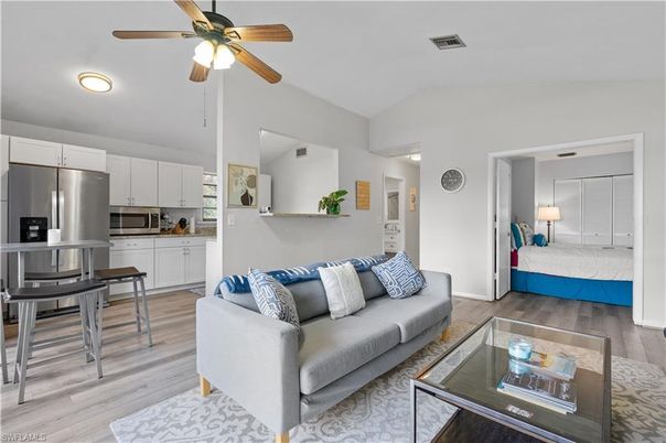 Interior, Kitchen, Living room, Stainless Steel Appliances, Wood Texture Flooring