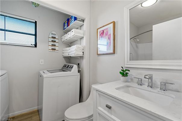 Bathroom, Interior, Washer, Wood Texture Flooring