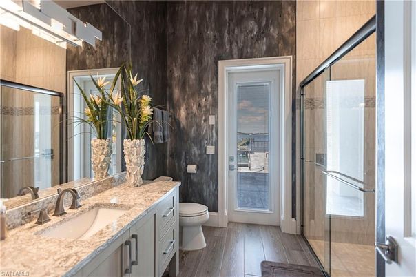 Bathroom, Glass Shower, Interior, Wood Texture Flooring