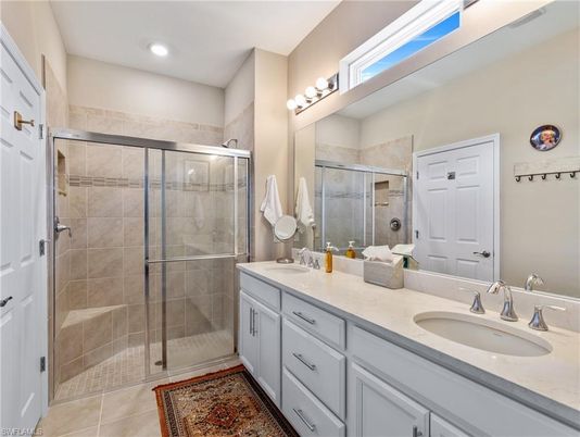 Bathroom, Dual Sink Vanities, Glass Shower, Interior, Recessed Lighting